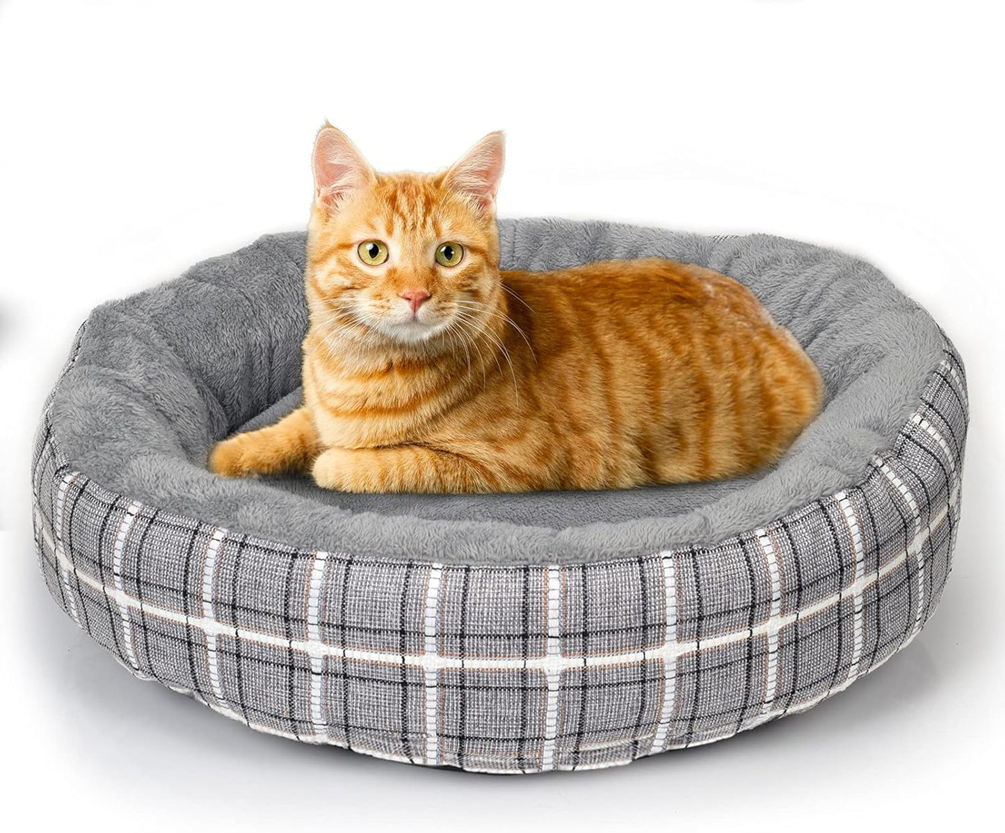 Washable Round Cat Bed and Calming Dog Bed, 20-Inch Donut Design for Small to Large Dogs, Anti-Slip and Water-Resistant Base