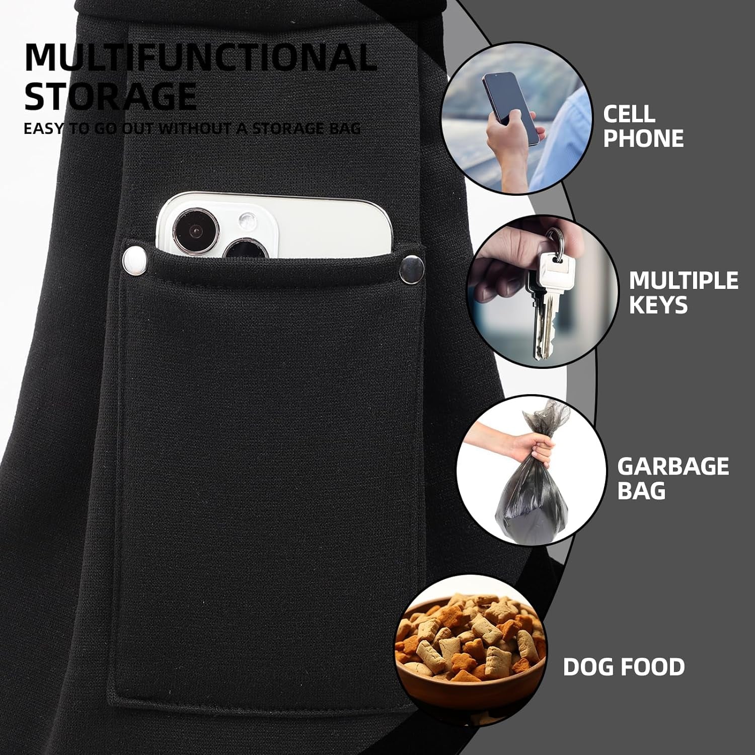 Reversible Dog Carrier Sling - Hands-Free Pet Purse with Storage Pocket for Small Dogs and Cats, Travel Safety Harness (Black)