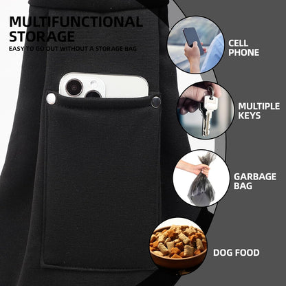 Reversible Dog Carrier Sling - Hands-Free Pet Purse with Storage Pocket for Small Dogs and Cats, Travel Safety Harness (Black)