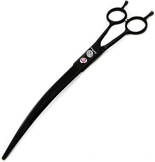 9-Inch Downward Curved Blade Pet Grooming Scissors for Professional Left-Handed and Right-Handed Groomers with Carrying Bag (Black)