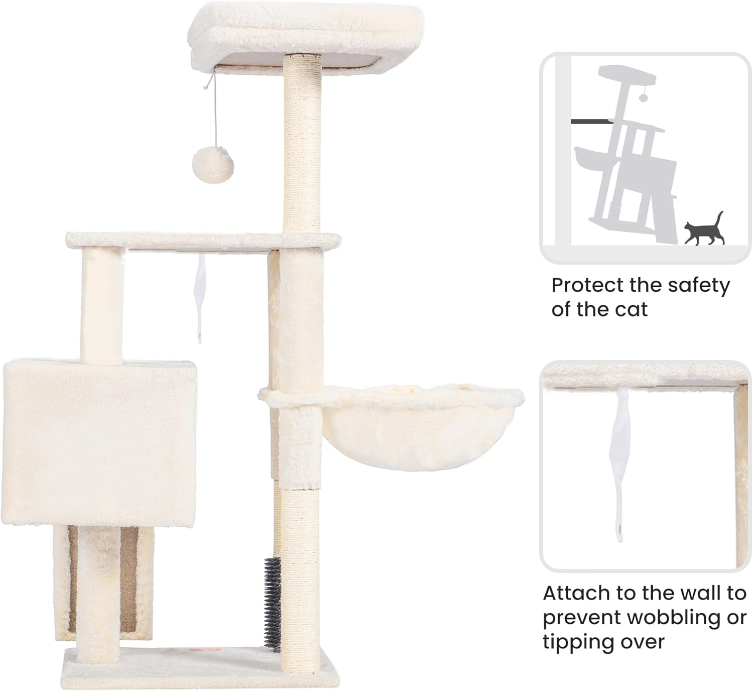 Cat Tree with Self-Grooming Brush, Plush Perch Tower Condo for Indoor Cats, Includes Scratching Post and Basket, Beige HCT005SM