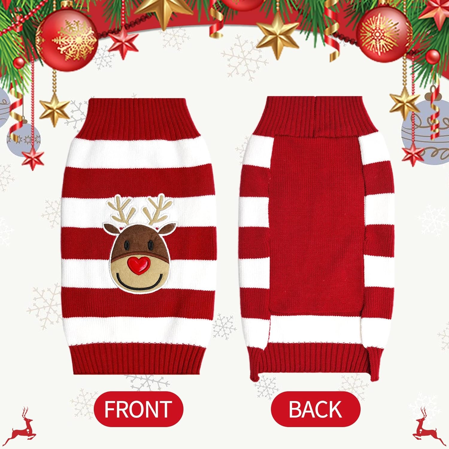 Dog Reindeer Sweater for Small Dogs and Cats - Festive Holiday Apparel in Red, Size XL