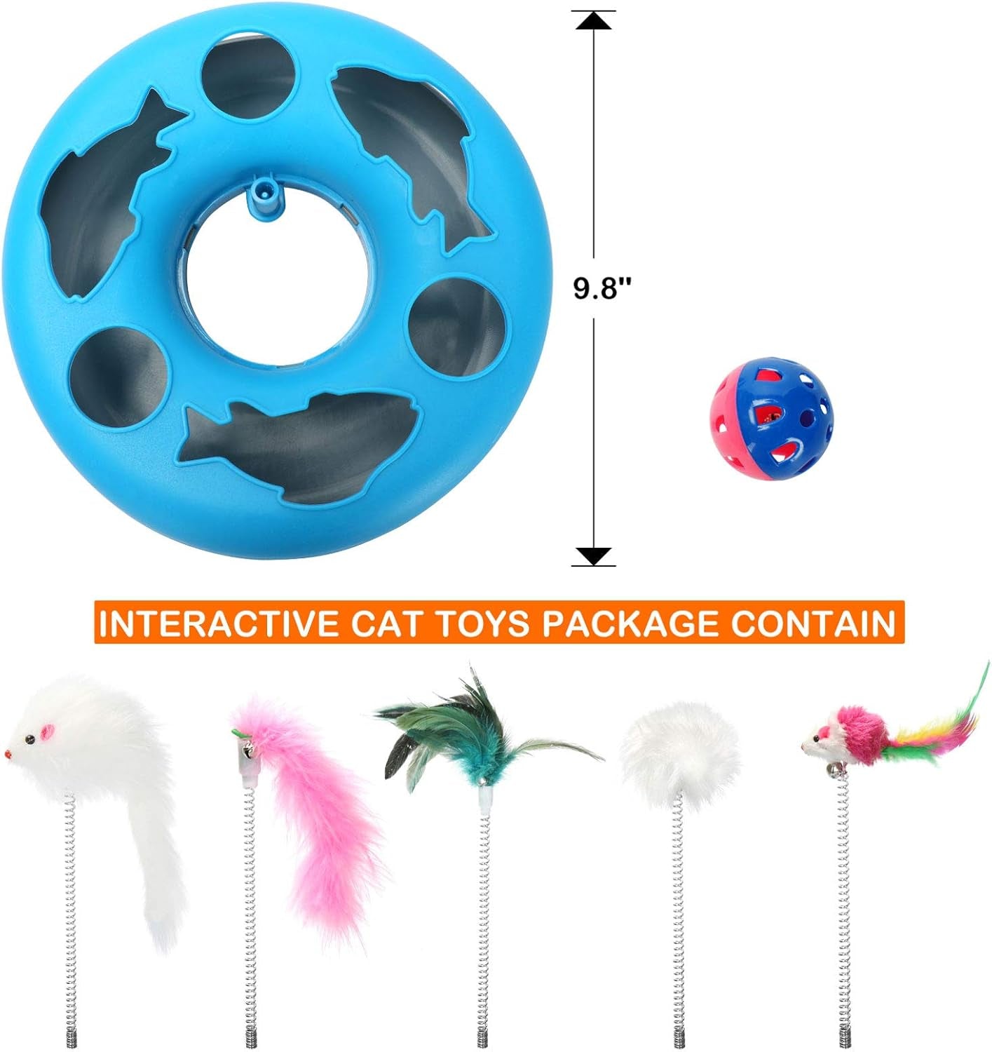 3-in-1 Interactive Cat Toy with Exercise Balls and Teaser Mouse, Includes 5 Removable Spring Replacements - Blue