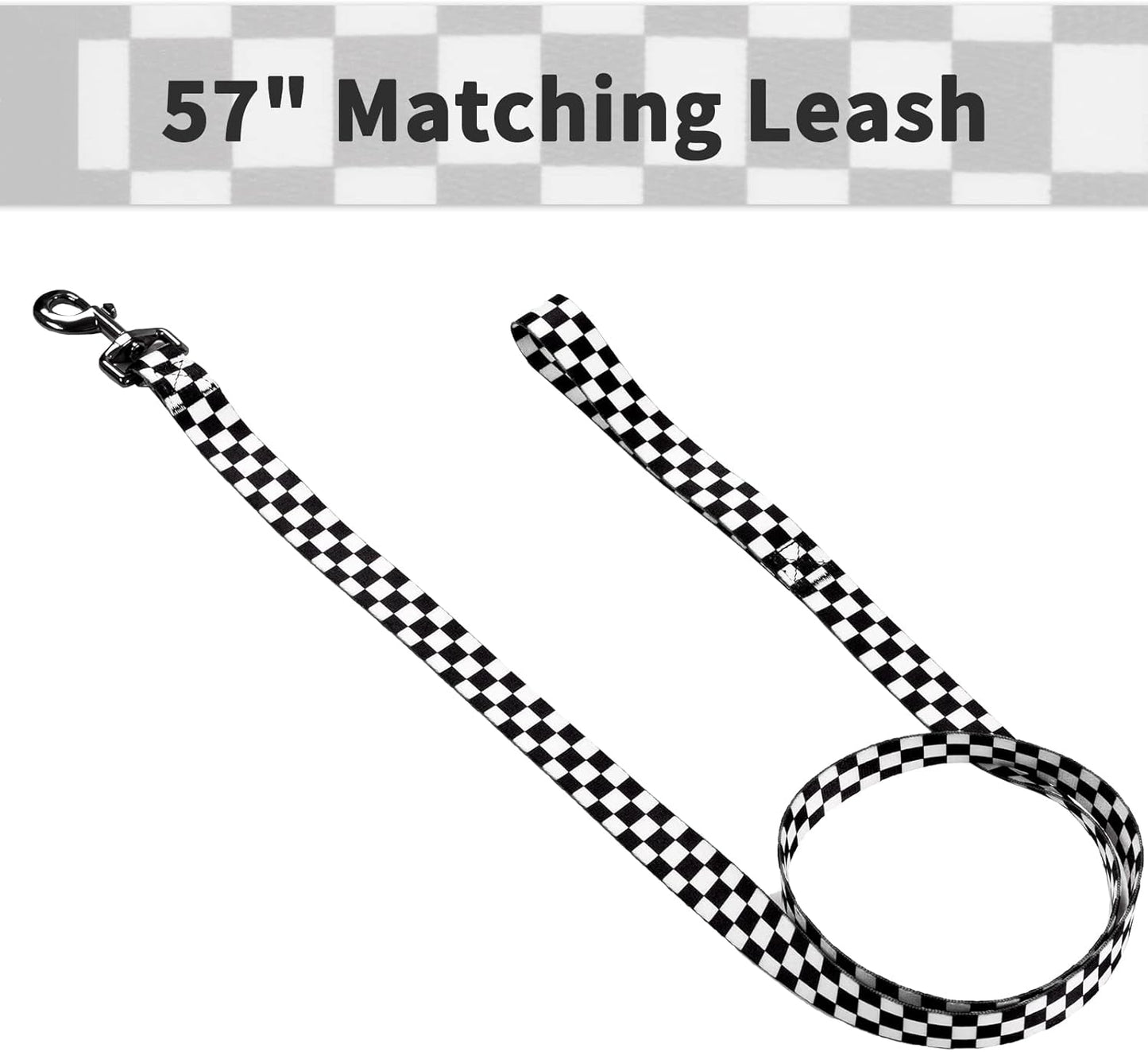 Puppy Collar and Leash Set for Daily Outdoor Activities, Chess Board Design for Extra Small Pets Up to 10 lbs