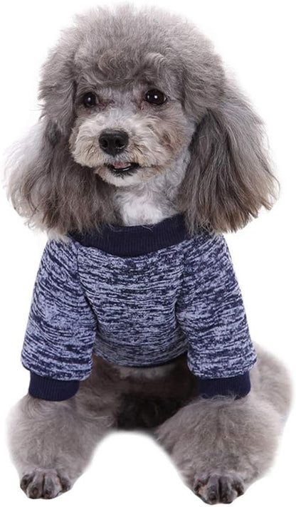 Classic Knit Sweater for Small Dogs - Warm Winter Coat in Navy Blue (Size S)