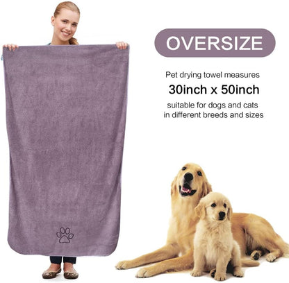 Super Absorbent Microfiber Pet Bath Towel for Dogs and Cats - 30"x50" - Purple