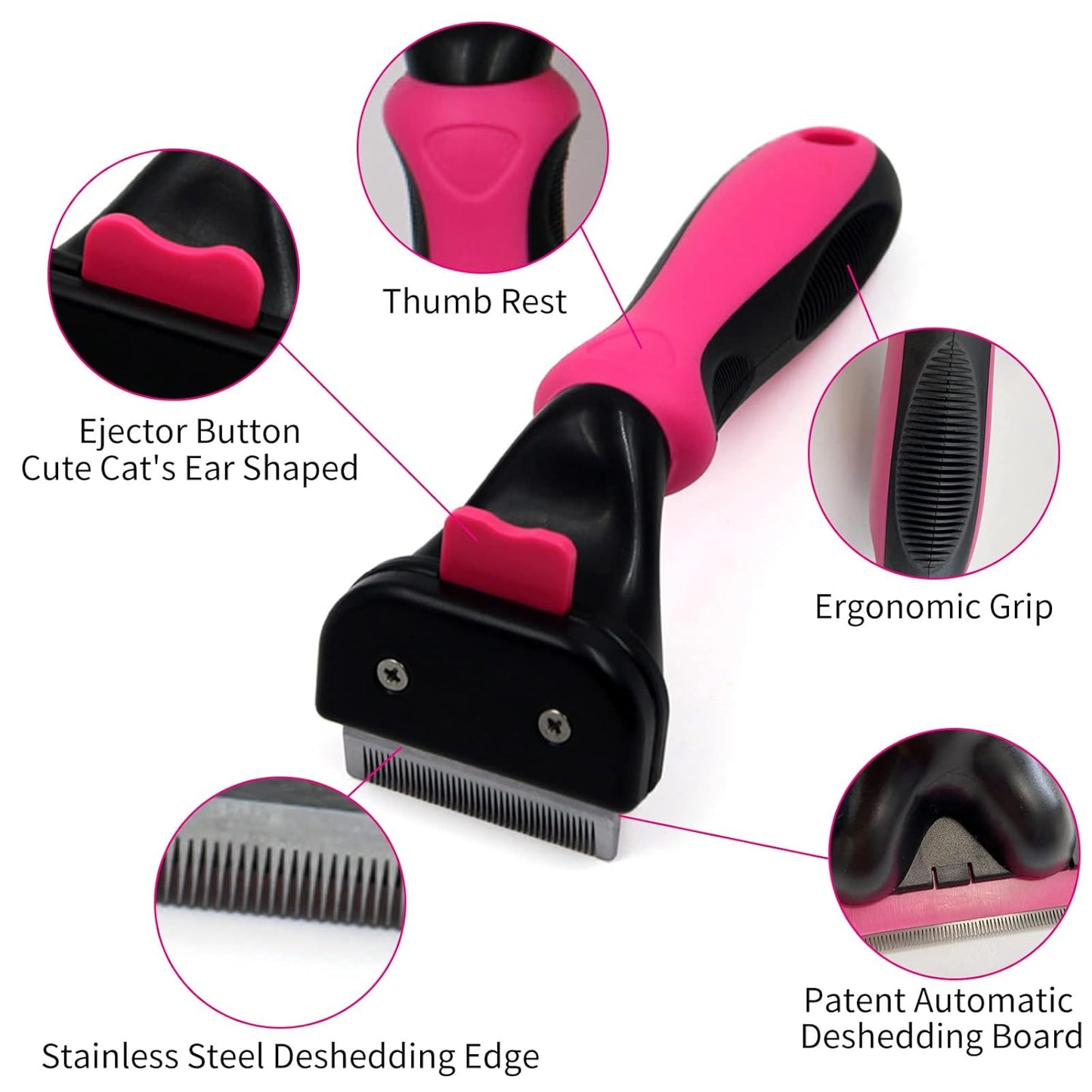 Professional Pet Grooming Brush for Dogs and Cats, Effective Shedding Reduction Tool for Long and Short Hair, Ideal for Small Pets Under 22 lbs (Hot Pink, Small)