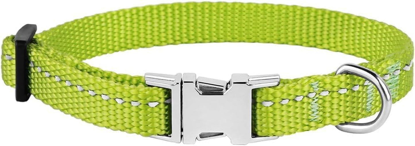 Small Dog Collar Nylon Reflective Puppy Collar Adjustable with Metal Buckle Black Pink Mint Green Lime Orange Red Purple Blue (Neck Fit 7"-11", Lime Green)