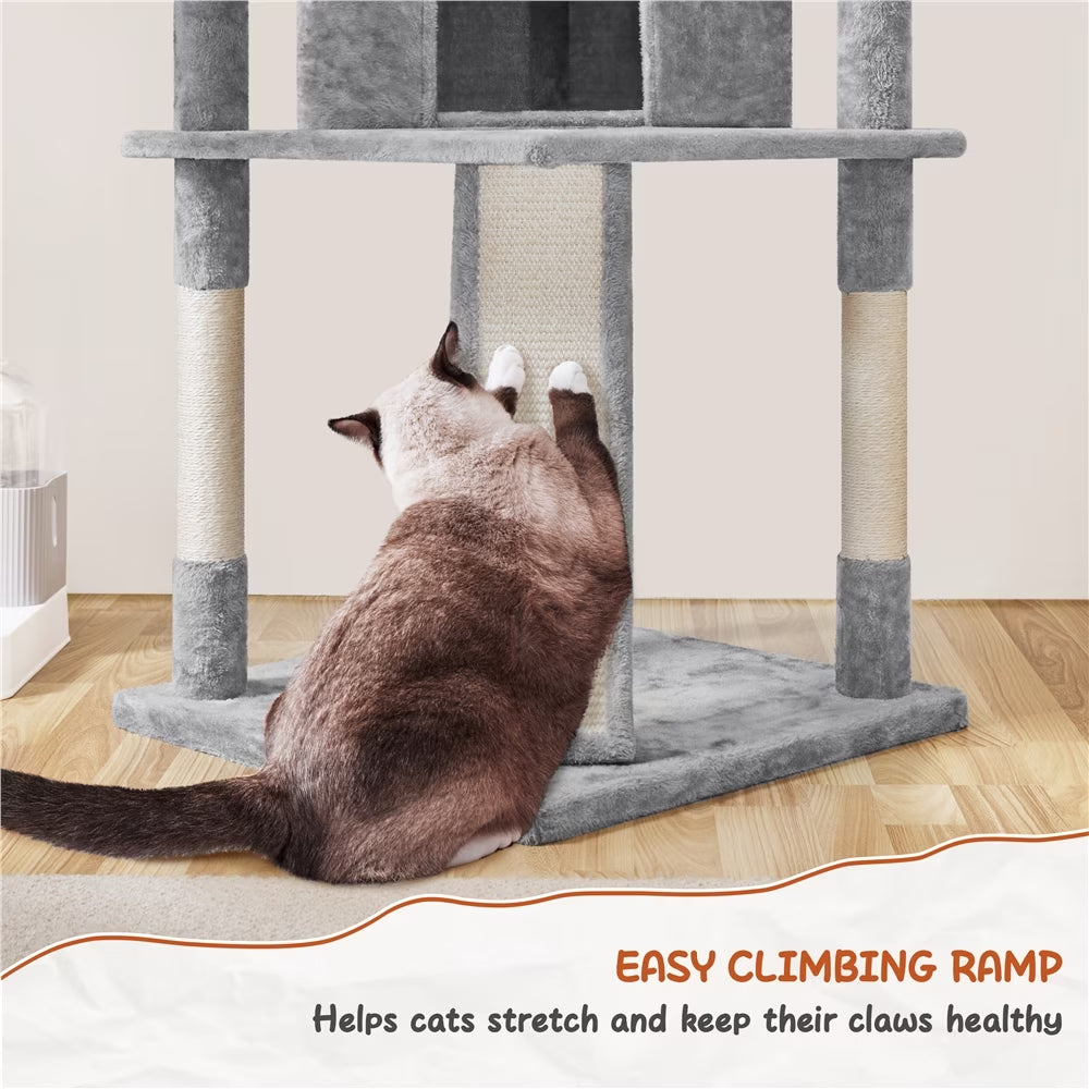 Spacious 76-Inch Light Gray Multilevel Cat Tree Tower with Cozy Condos and Perches