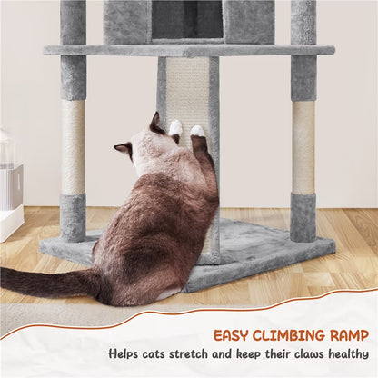 Spacious 76-Inch Light Gray Multilevel Cat Tree Tower with Cozy Condos and Perches