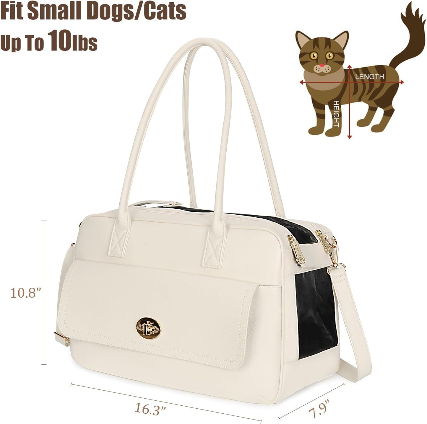 Stylish Soft-Sided Pet Carrier Handbag for Small Dogs and Cats, TSA Airline Approved