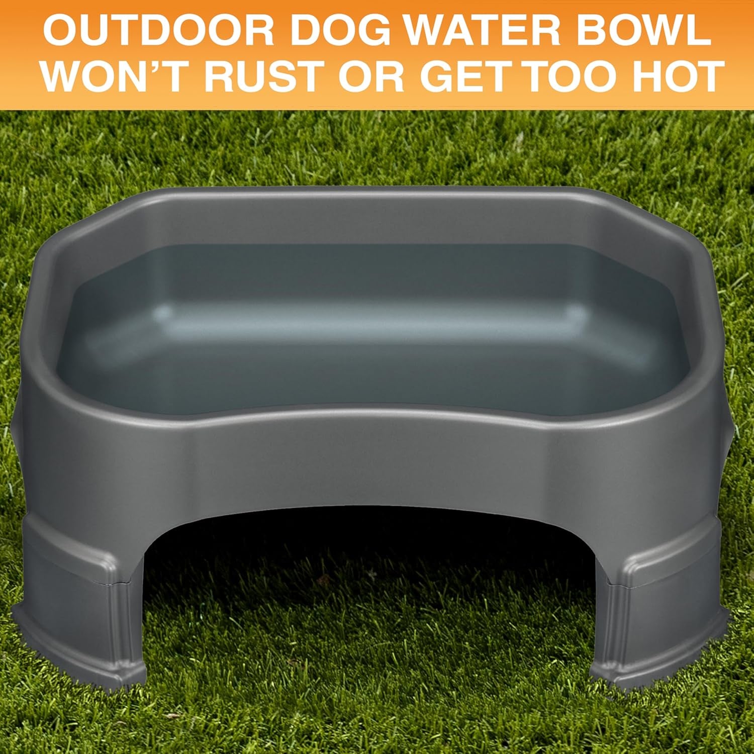 Extra Large Water Bowl for Dogs, Elevated Outdoor Dog Water Bowl (1.25 Gallon XL Capacity), Big Trough Style Food Dish for Indoors or Outside, No Spill Large Dog Bowls, Gunmetal Grey