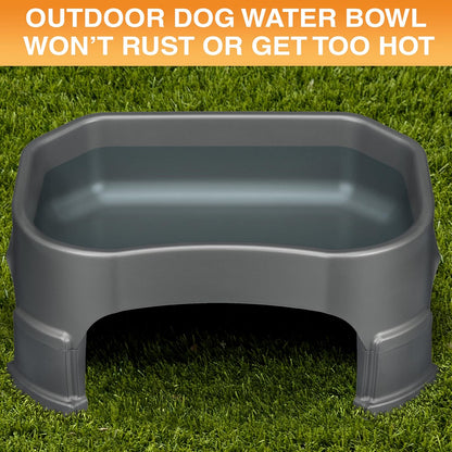 Extra Large Water Bowl for Dogs, Elevated Outdoor Dog Water Bowl (1.25 Gallon XL Capacity), Big Trough Style Food Dish for Indoors or Outside, No Spill Large Dog Bowls, Gunmetal Grey