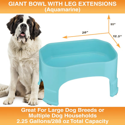 Extra Large Water Bowl for Dogs, Elevated Outdoor Dog Water Bowl (2.25 Gallon XL Capacity), Big Trough Style Food Dish for Indoors or Outside, No Spill Large Dog Bowls, Aquamarine
