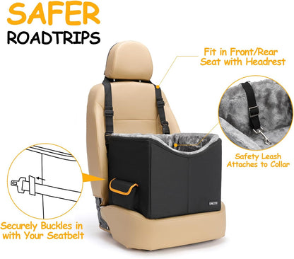 Elevated Dog Car Booster Seat for Small Dogs and Cats - Adjustable Straps Pet Travel Carrier Bed