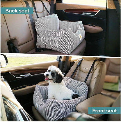 Premium Dog Car Seat for Small Breeds - Detachable and Washable Booster Seat with Storage Pockets and Safety Leash, Non-Slip Base for Car and Home Use (Black)