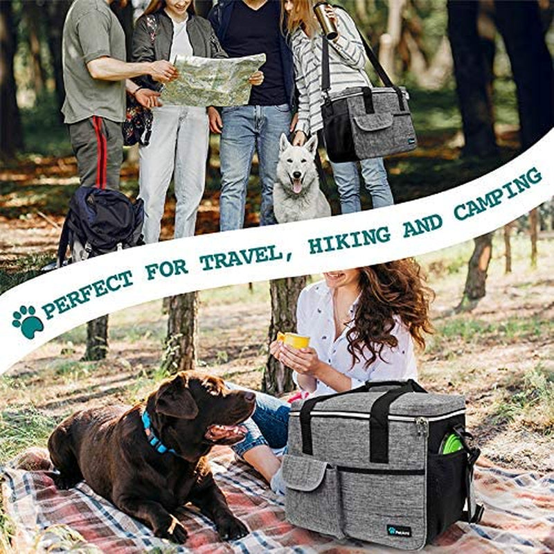Dog Travel Organizer - Premium Pet Travel Bag with Food Container and Bowls, Ideal for Weekend Camping and Cat Diaper Storage (Grey, Large)