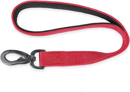 Traffic Nylon 18-Inch Short Leash with Soft Neoprene Padded Handle for Large and Giant Dogs - Ideal for Training and Daily Walks (Red)
