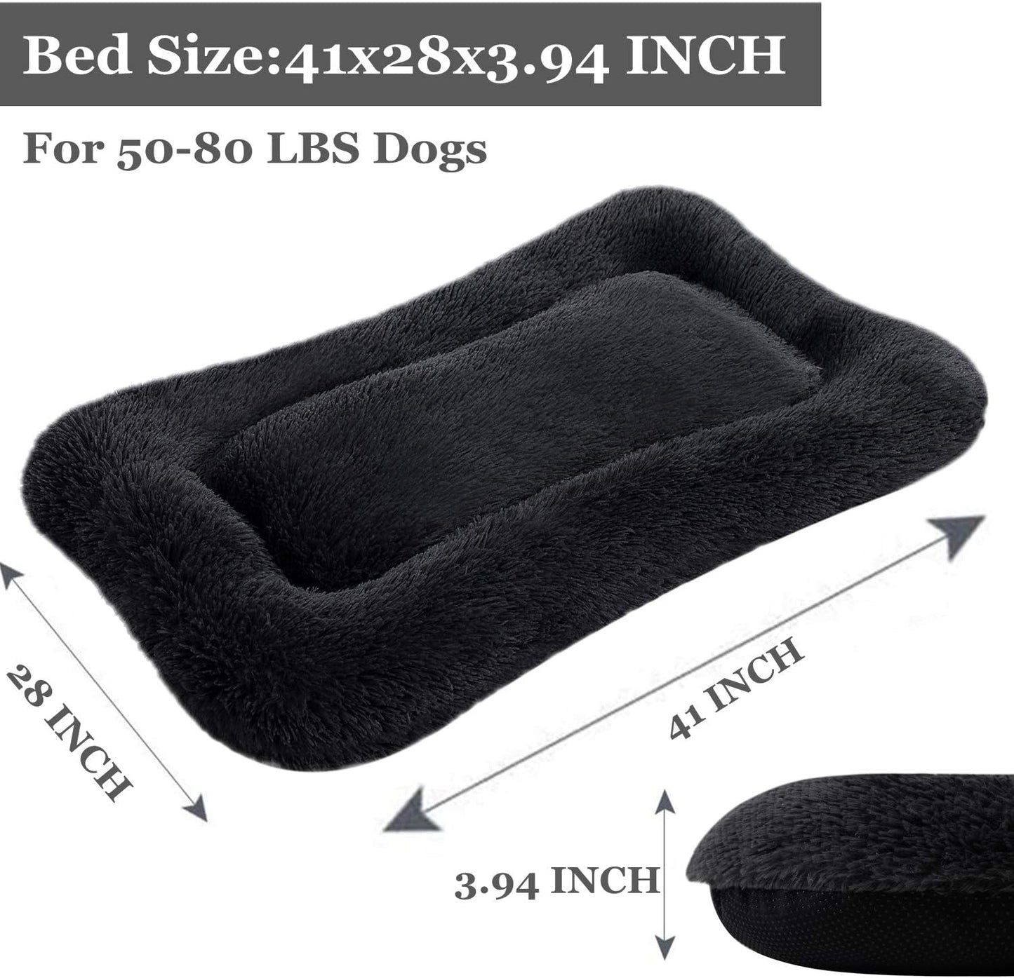 Deluxe Plush Dog Bed and Crate Mat - Fluffy, Comfortable, Anti-Slip, Washable Cushion for Medium to Extra Large Dogs (X-Large, Black)