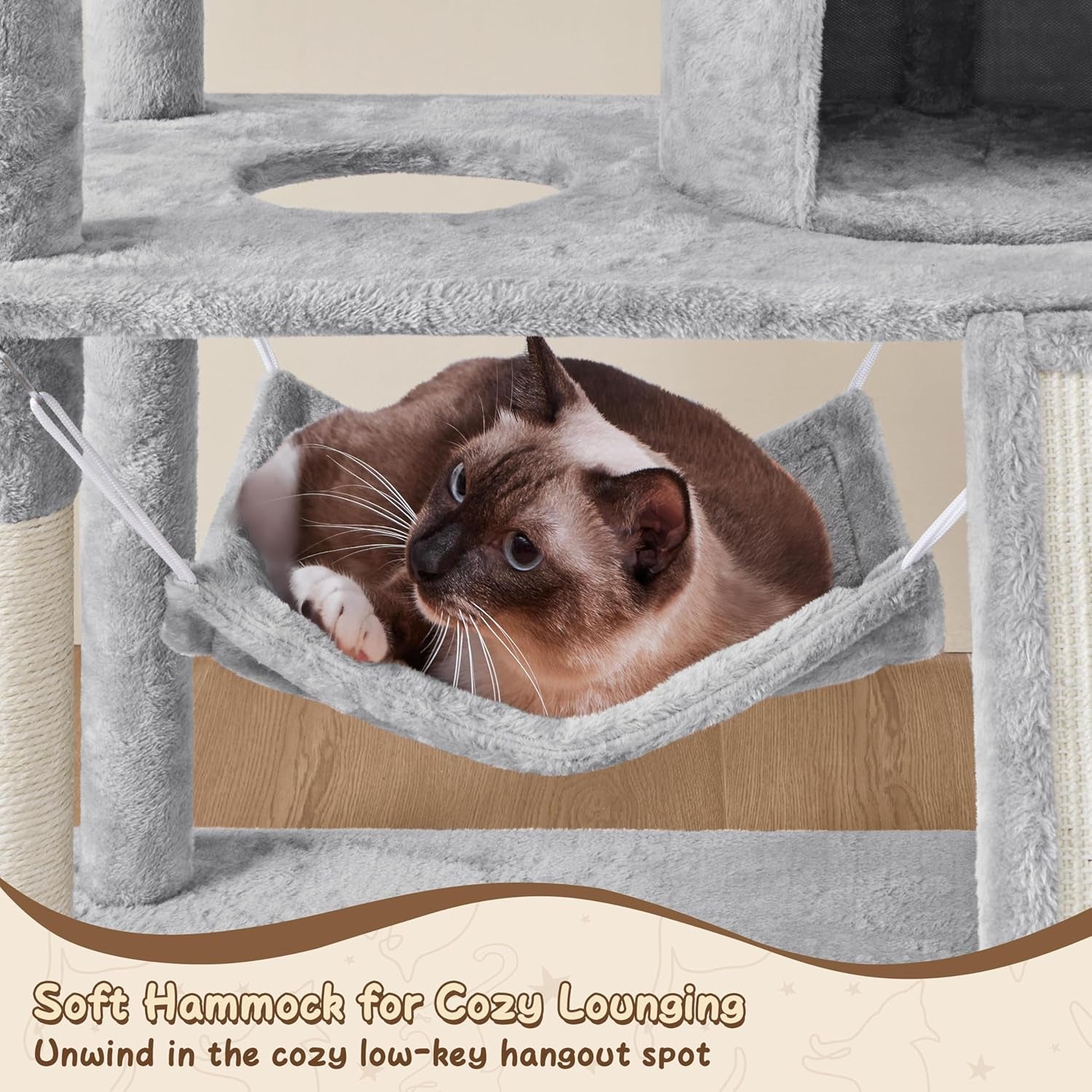Yaheetech 63.5In Multi-Level Cat Tree Tower Condo with Scratching Posts, Platform & Hammock, Cat Activity Center Play Furniture for Kittens, Cats, and Pets
