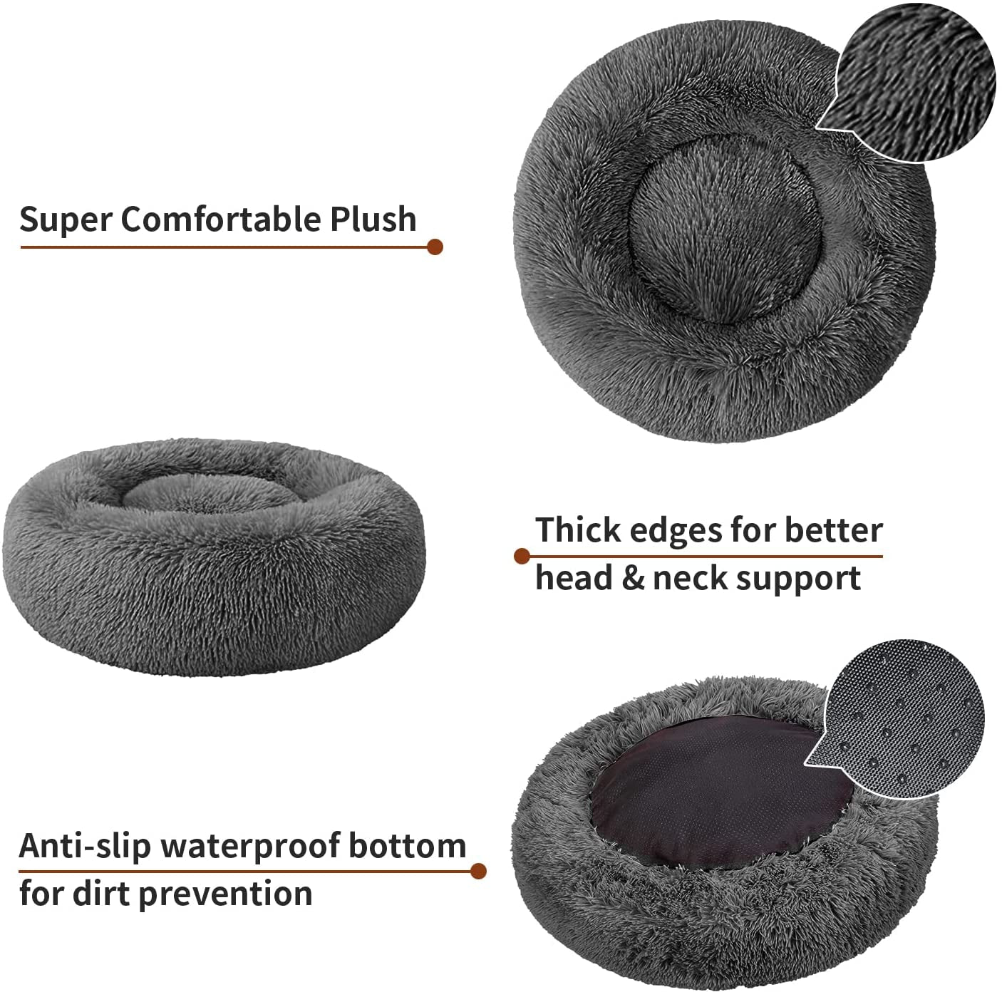 Medium Dog Bed - Anti-Slip, Fluffy, and Washable Pet Bed for Medium Dogs and Cats - Durable and Anti-Anxiety Design in Grey