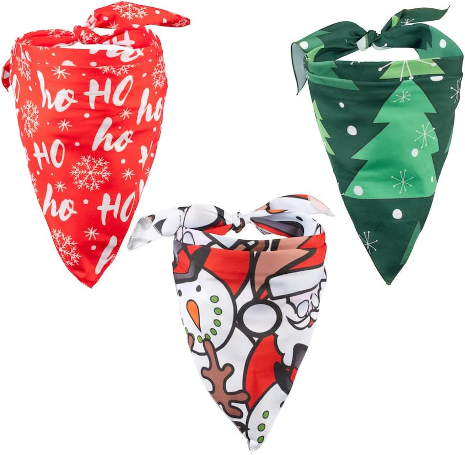 Christmas Bandanas for Dogs 3-Pack Snowflake, Tree, Santa, Reindeer, Snowman Winter Stocking Bandanna Handkerchief Gift for Puppies, Small, Large Breed or People (Christmas Pack 1, Large)
