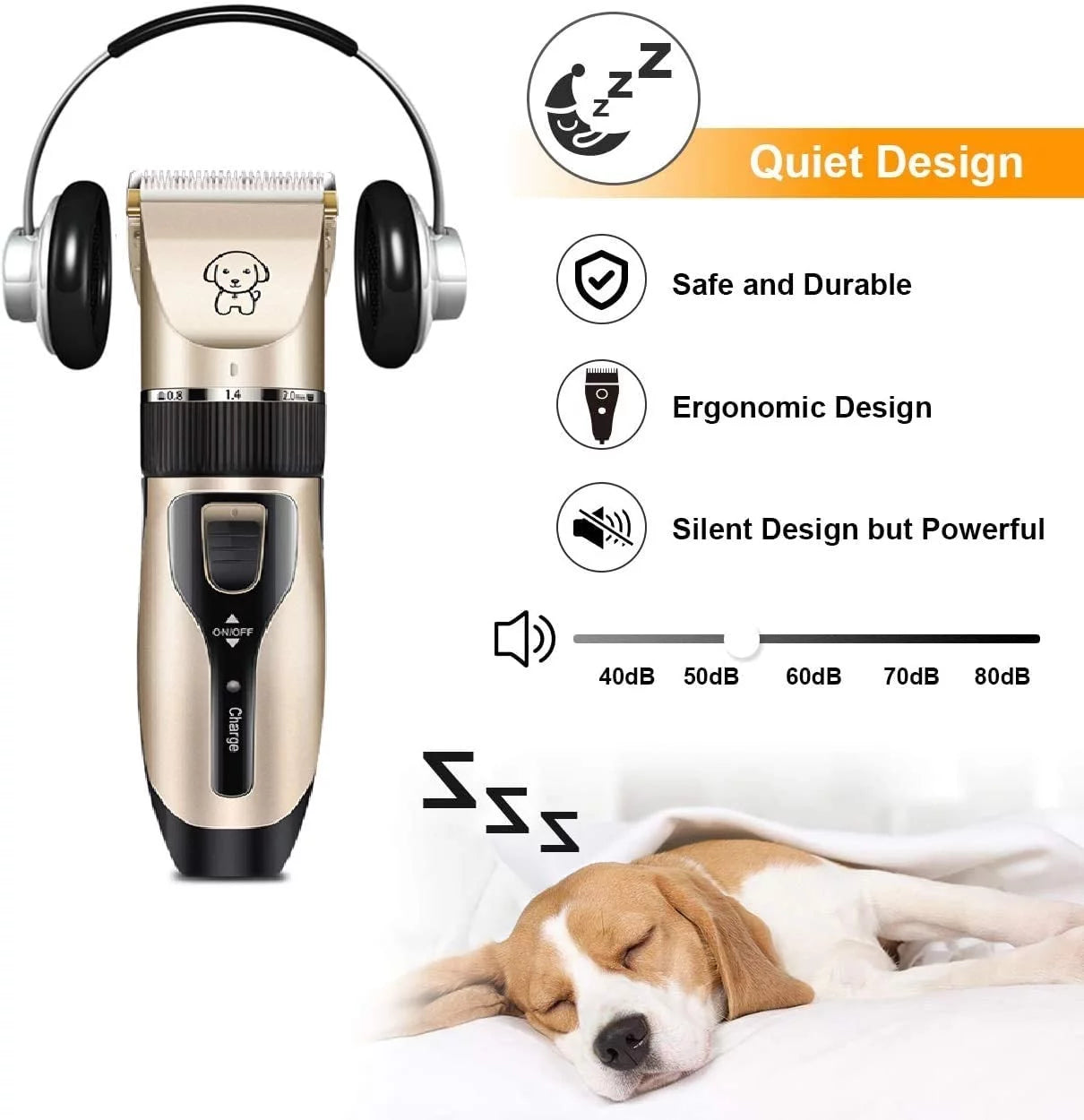 Professional Rechargeable Dog Grooming Clippers - Cordless Low Noise Pet Hair Trimmer Kit with Comb and Scissors for Dogs, Cats, and Other Pets
