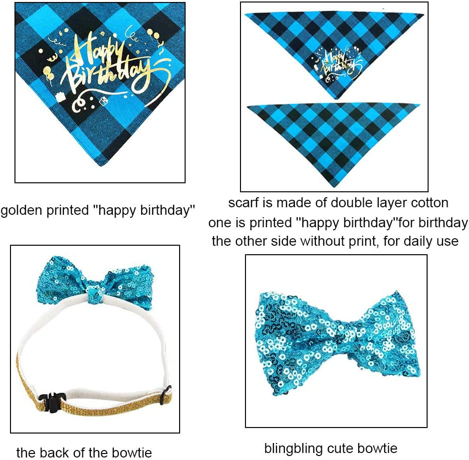 Dog Birthday Boy Bandana, Puppy 1St Birthday Party Supplies, Pet Party Hat Scarf Bowtie Banner Set for Small Medium Dogs (Small&Medium&Large)