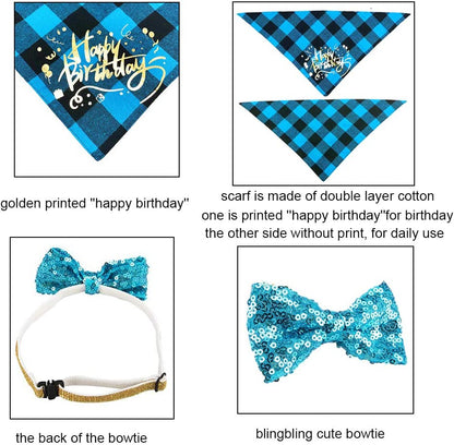 Dog Birthday Boy Bandana, Puppy 1St Birthday Party Supplies, Pet Party Hat Scarf Bowtie Banner Set for Small Medium Dogs (Small&Medium&Large)