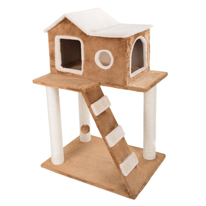 35-Inch Cat Tree with Ladder, House, Scratching Posts, and Toy - Brown