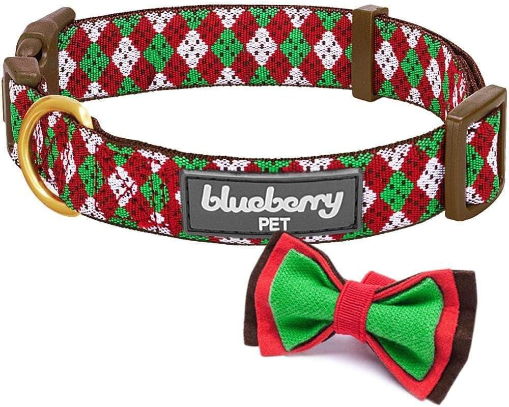 Stylish Fair Isle Dog Collar with Detachable Bow Tie - Adjustable for Small Dogs (Neck Size 12"-16")