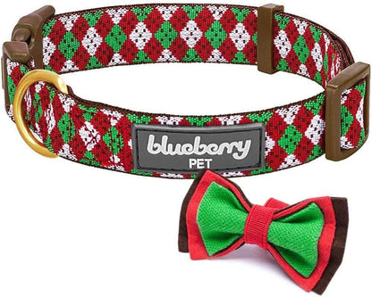 Stylish Fair Isle Dog Collar with Detachable Bow Tie - Adjustable for Small Dogs (Neck Size 12"-16")