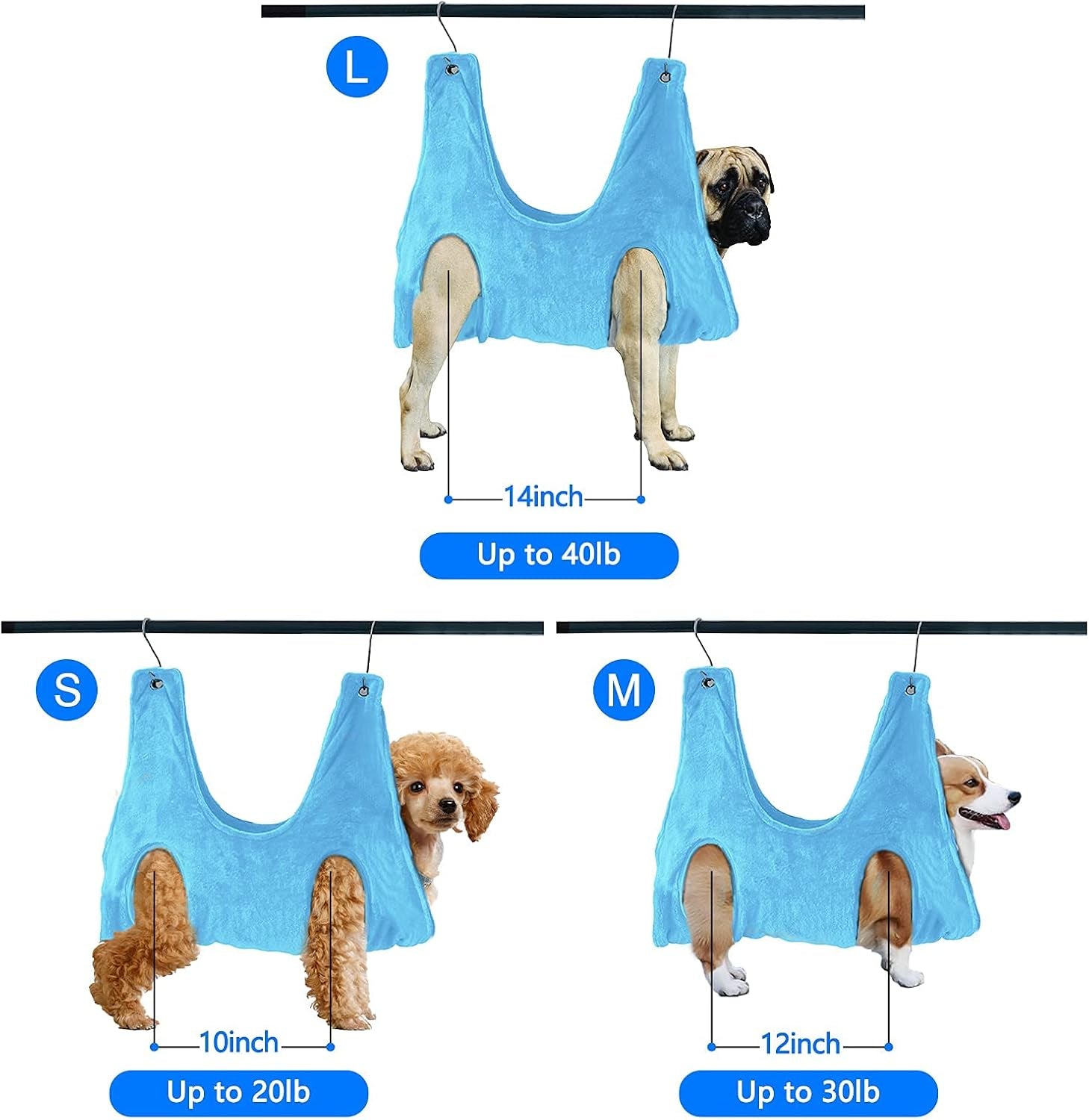 Professional Dog Grooming Hammock and Restraint Harness for Bathing, Trimming, and Nail Clipping - Medium Size, Blue