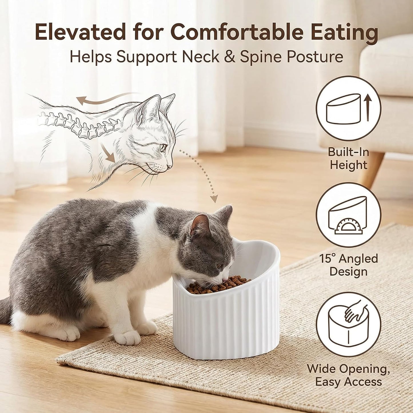 Green Ceramic Raised Cat Bowls, Tilted Elevated Food or Water Bowls, Stress Free, Backflow Prevention, Dishwasher and Microwave Safe, Lead & Cadmium Free