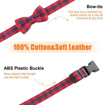 Stylish Adjustable Red Plaid Bow Tie Collar for Small Dogs and Cats - Soft & Comfortable