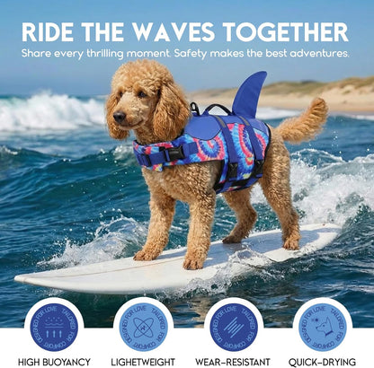 Dog Life Jacket - Pet Safety Vest for Swimming & Boating, Shark Life Jacket with Floatation, Dog Lifesavers Swimsuits for Small Medium Large Dogs (Blue Bandhnu, XL)