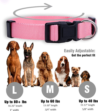 Adjustable Nylon Dog Collar for Small, Medium, and Large Pets - Available in Cute Colors for All Genders (Small, Pink)