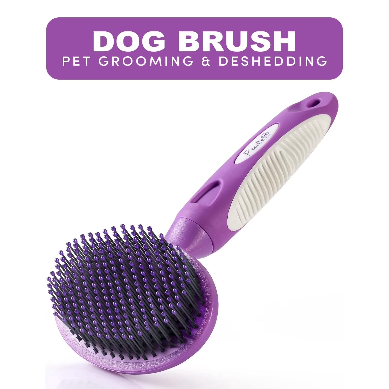 Poodle Pet Round Soft Bristle Grooming Brush for Dogs and Cats - Purple