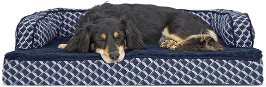 Orthopedic Dog Bed with Removable Bolsters and Washable Cover for Medium and Small Dogs up to 35 lbs - Plush Woven Couch Sofa in Diamond Blue, Medium Size