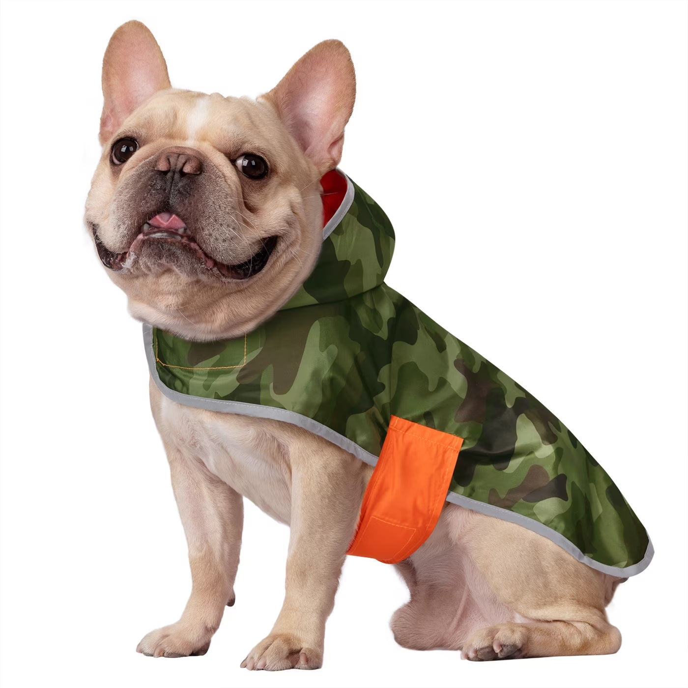 Reversible Hooded Dog Raincoat Poncho Jacket for Small to Large Dogs - Camo/Orange, Medium Size