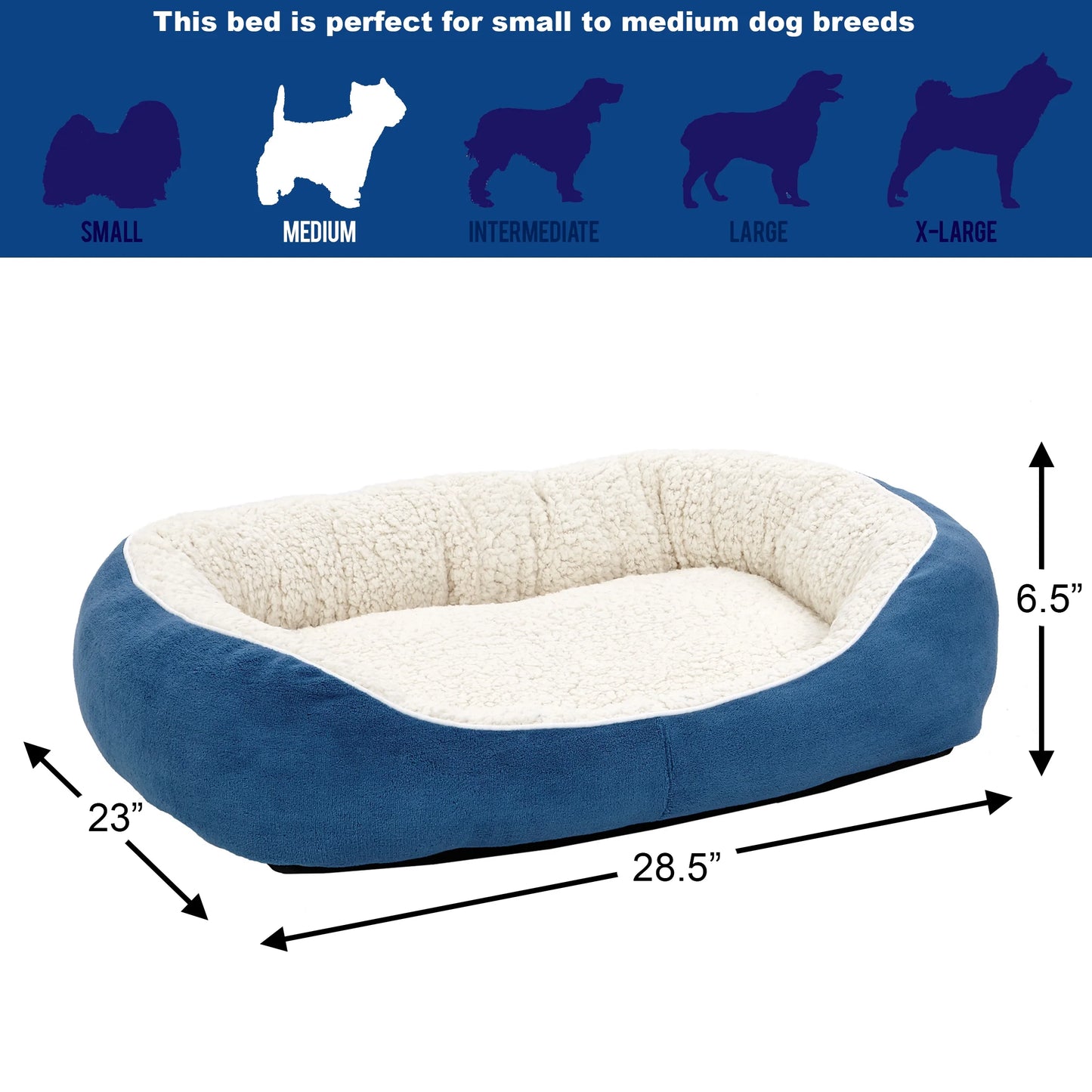 Overstuffed Micro-Terry Cuddle Pet Bed for Medium Dogs and Cats - Cozy Blue Comfort by Midwest Homes for Pets