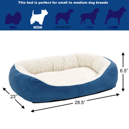 Overstuffed Micro-Terry Cuddle Pet Bed for Medium Dogs and Cats - Cozy Blue Comfort by Midwest Homes for Pets