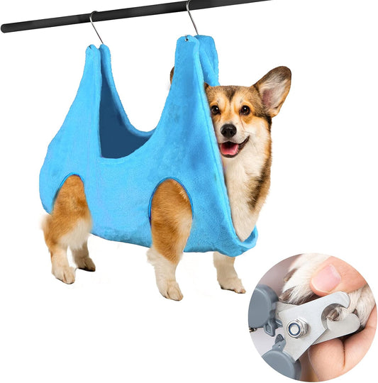 Professional Dog Grooming Hammock and Restraint Harness for Bathing, Trimming, and Nail Clipping - Medium Size, Blue