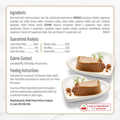 Purina Petites Gourmet Wet Cat Food Pâté with Tender Beef Entrée - Pack of 12 Tubs (2.8 oz each)