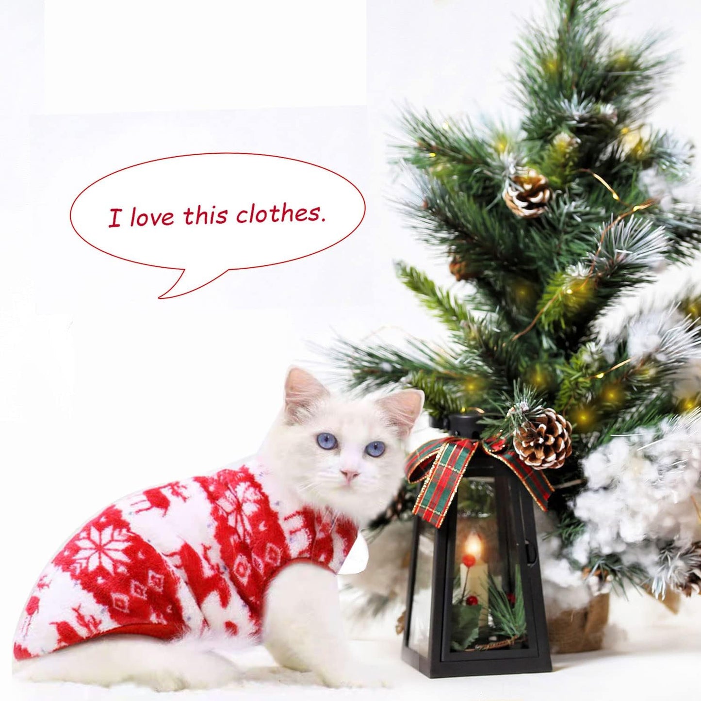Christmas Sweater Costume for Small Dogs and Cats, Snowflake Elk Design Pet Apparel, Festive Holiday Attire for Puppies and Kittens (X-Small, Red)