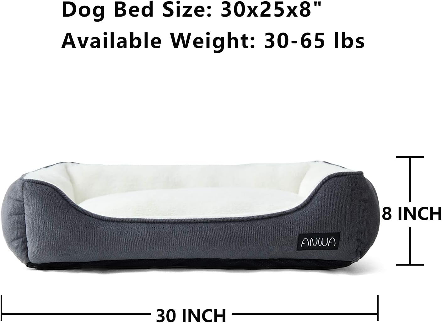 Medium Dog Bed for Large Breeds, Washable Deep Grey Pet Bed, 24 Inch
