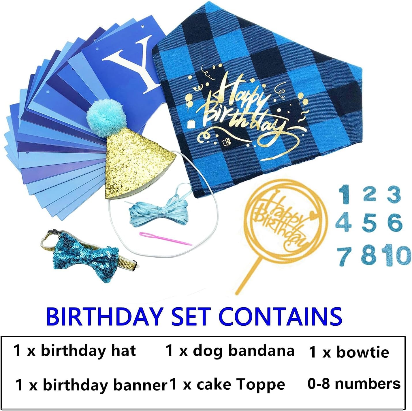 Dog Birthday Boy Bandana, Puppy 1St Birthday Party Supplies, Pet Party Hat Scarf Bowtie Banner Set for Small Medium Dogs (Small&Medium&Large)