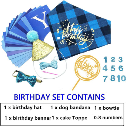 Dog Birthday Boy Bandana, Puppy 1St Birthday Party Supplies, Pet Party Hat Scarf Bowtie Banner Set for Small Medium Dogs (Small&Medium&Large)