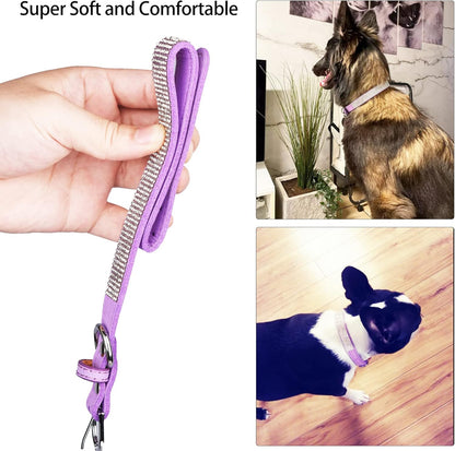 Luxury Rhinestone Dog Collar - Soft Velvet Leather Adjustable Necklaces for Small, Medium, and Large Dogs and Cats (Purple, XS)