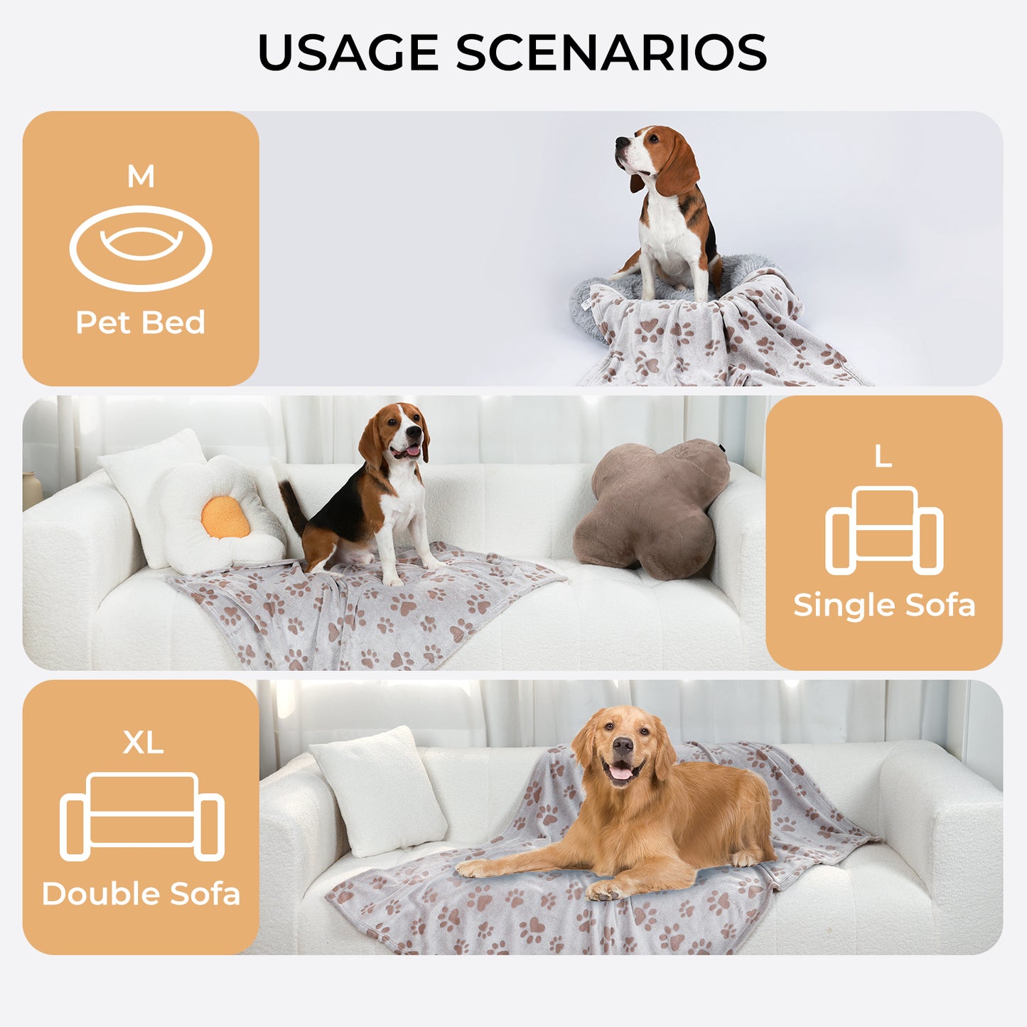 Large Dog Fleece Blanket - Washable Pet Blanket for Bed and Couch Protection with Adorable Paw Print Design